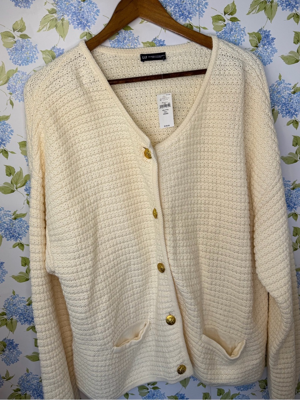 GAP Cream Button-Up Knit Cardigan with Gold Buttons